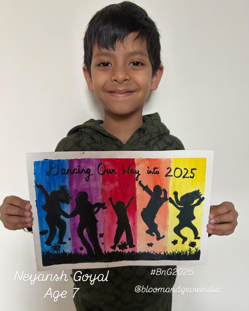 Young student with artwork